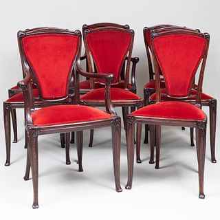 Set of Eight Art Nouveau Charles Plumet Stained Oak Dining Chairs 