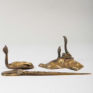 Querey Bronze Art Nouveau Style Cobra Form Desk Set
