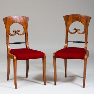 Pair of Biedermeier Burl Walnut Side Chairs