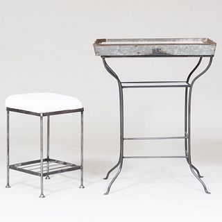 Metal and Zinc Dressing Table and Matching Stool