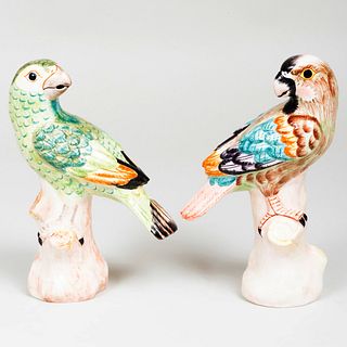 Pair of Italian Port Royal Porcelain Models of Parrots