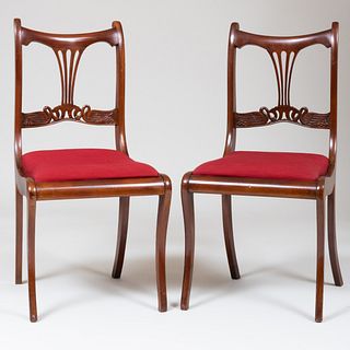 Pair of Regency Style Carved Mahogany Side Chairs