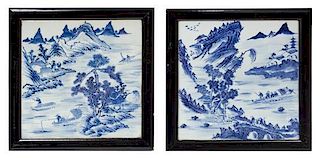 A Set of Four Chinese Blue and White Porcelain Tiles 19TH CENTURY Height of porcelain 10 1/2 inches square.