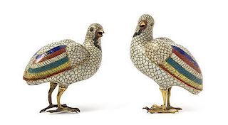 A Pair of Chinese Gilt Copper and Cloisonne Birds 18TH/19TH CENTURY Height 5 5/8 inches.