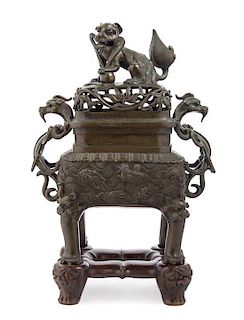 A Chinese Bronze Covered Censer 17TH/18TH CENTURY Height 17 inches.