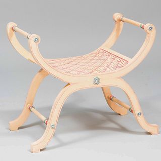 Painted Wood and Caned Curule Stool, of Recent Manufacture