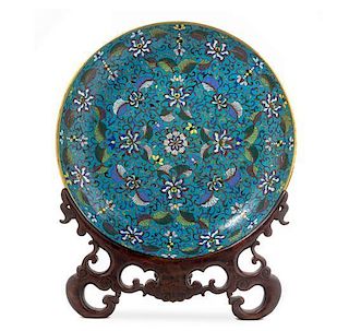 A Chinese Cloisonne Charger LIKELY 18TH CENTURY Diameter 13 1/4 x depth 2 1/4 inches.