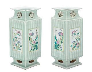 A Pair of Chinese Celadon and Famille Rose Porcelain Vases LATE QING DYNASTY, 19TH CENTURY Height 16 3/8 inches.