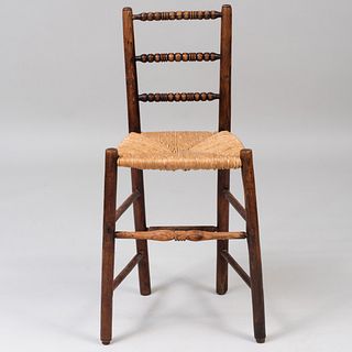 Victorian Oak Spindle Back and Rush Seat Child's Chair