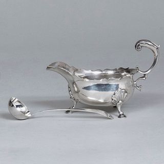 George II Silver Sauce Boat and a Ladle