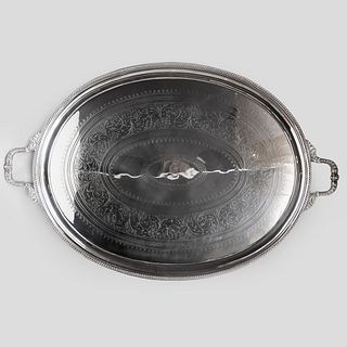 Large Silver Plate Two Handled Tray