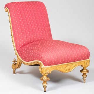 Italian Giltwood and Upholstered Slipper Chair