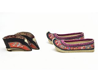 Two Pair Delicate Chinese Silk Shoes