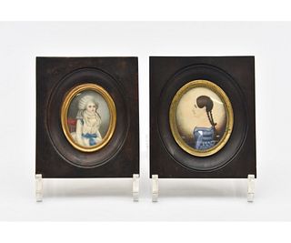 Two Miniature Hand-Painted Oval Portraits