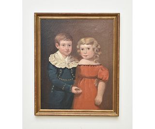 Oil on Canvas Boy and Girl Portrait