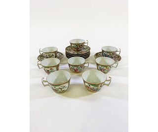 Eight Rose Medallion Cups and Saucers