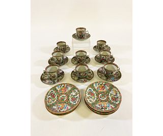 Nine Rose Medallion Cups and Saucers