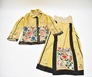 Chinese Imperial Yellow Silk Ladies Suit