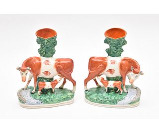 Pair of Staffordshire Spill Vases