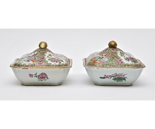 Pair of Rose Medallion Covered Dishes