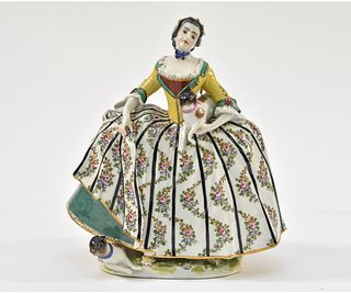 Sevres Porcelain Lady with Pug Dogs
