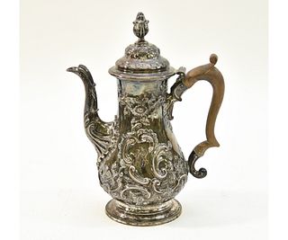 English Silver Repousse Coffee Pot