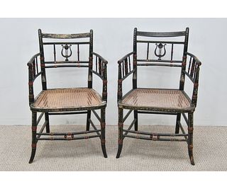 Pair of Carved and Painted Regency Armchairs