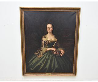 Large Oil on Canvas Portrait Elizabeth Chew