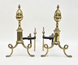 Large Pair Brass Andirons 19th c.