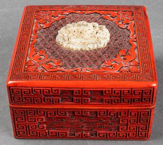 Chinese White Jade Over Lacquer Square Box