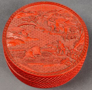 Chinese Carved Cinnabar Lacquer Round Box