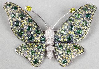 18K White Gold Sapphire & Diamond Butterfly Brooch