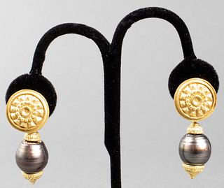 Kanaris 18K Gold & Tahitian Baroque Pearl Earrings