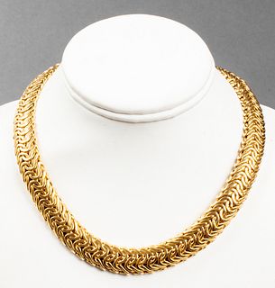 Italian 14K Yellow Gold Wide Byzantine Necklace