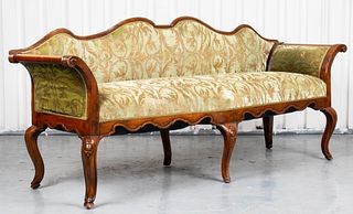 Italian Rococo Walnut Sofa Fortuny Upholstery