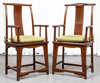 Chinese Hardwood Yoke Back Scholar's Chairs, Pair