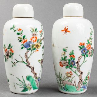 Chinese Kangxi Porcelain Covered Jars, Pair