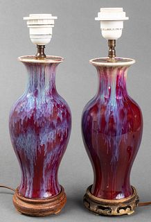 Chinese Flambe Glazed Vase Table Lamps, Pr