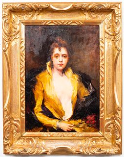 Portrait of a Woman in Yellow Oil on Panel