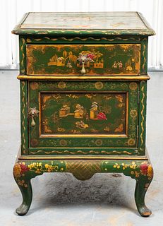 Green Chinoiserie Decorated Bedside Cabinet