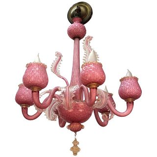 Pink Murano Glass Chandelier with Feathers