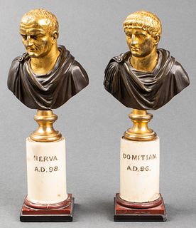 19th C. Gilt Bronze Busts of Domitian And Nerva