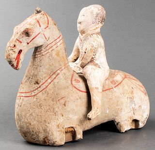 Chinese Han Dynasty Polychrome Horse & Rider