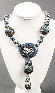 19th Century Chinese Silver & Enamel Necklace
