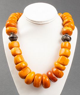 Antique Silver Natural Baltic Amber Bead Necklace