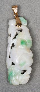 Vintage Chinese Carved Jade Pendant W/ 14K Bail