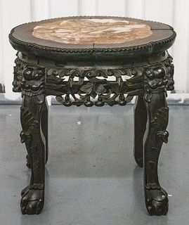 Chinese Hardwood And Marble Side Table