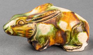 Chinese Tang Sancai Glazed Rabbit Pottery Figure