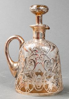 Glass Cruet / Decanter with Silver Overlay