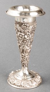 Jenkins & Jenkins Repousse Silver Trumpet Vase